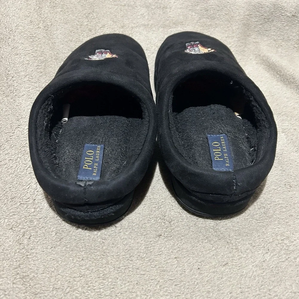 Polo Ralph Lauren Ski Bear Slippers Mens Size 8 Black Sled Scuff Faux Shearling